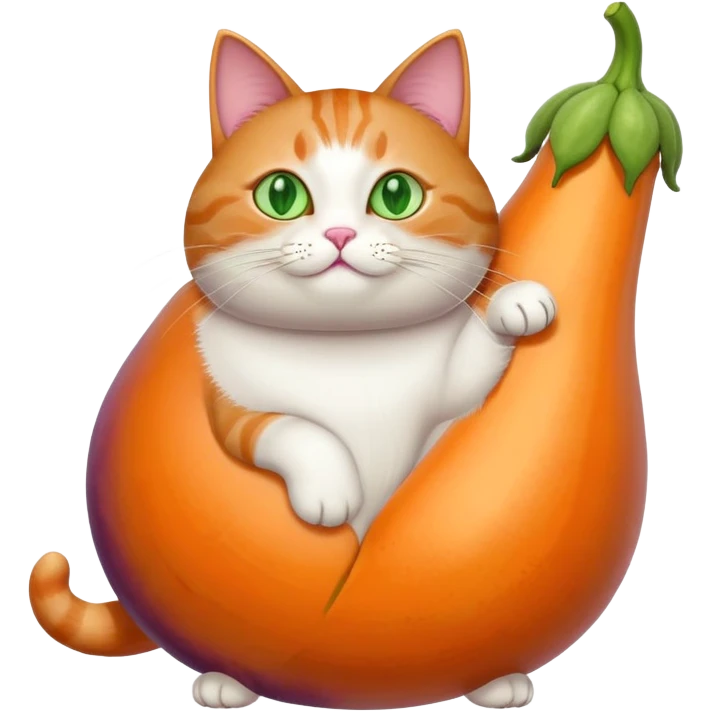 A cat with a big eggplant between its legs emoji