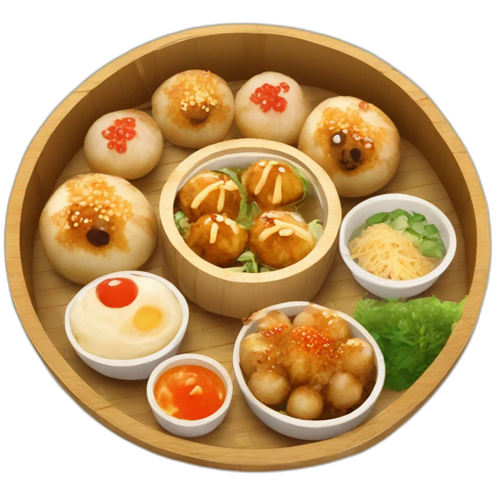 takoyaki in bamboo boat tray and toppings emoji