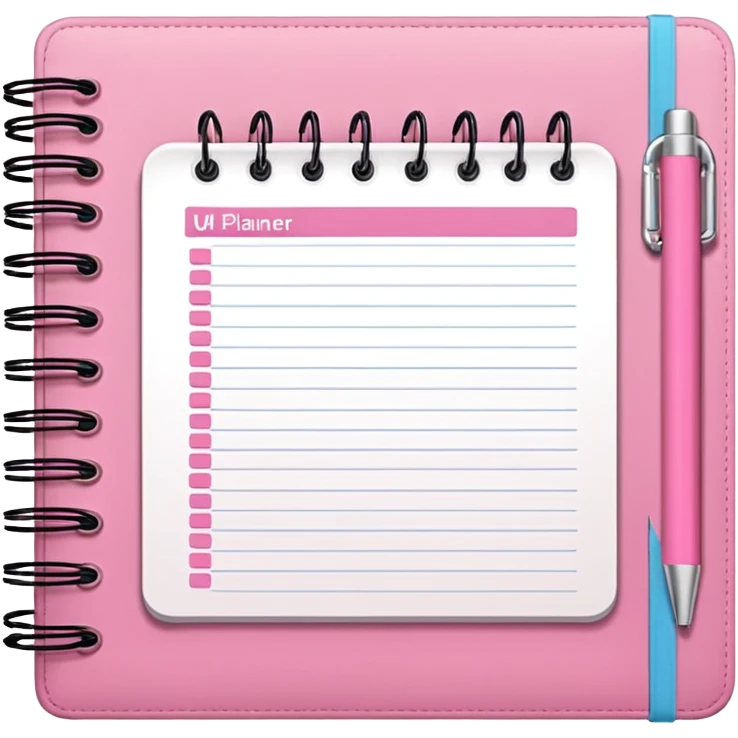Faça emoji de um planner organizado no notebook rosa  emoji