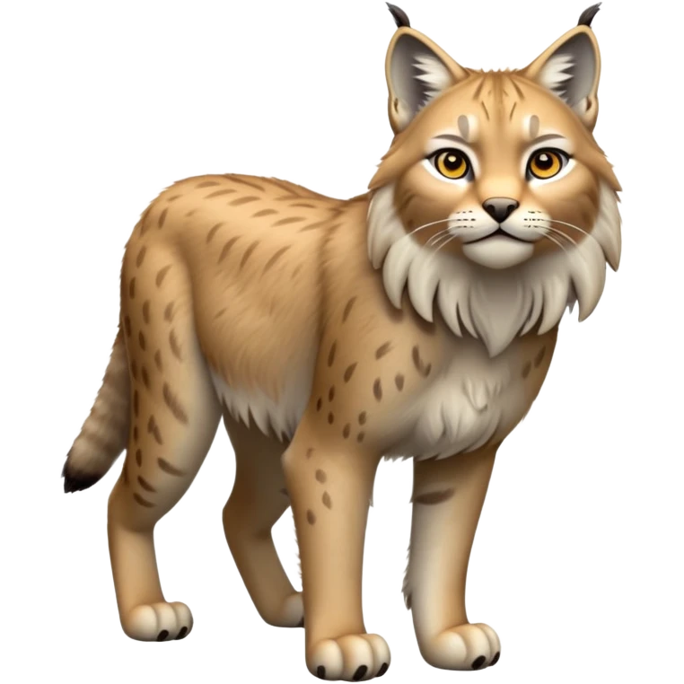 Cinematic-Lynx-Realistic-Full-Body-Standing on all fours-Emoji – head tilted dramatically, fur with faint spotting, long legs and large paws poised elegantly, simplified yet realistic focused features, highly detailed, glowing with an almost sarcastic glow zoomed out showing fluffy shoulders emoji