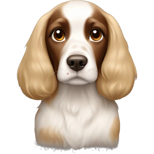 The dog is a brown-piebald Russian spaniel in the arms of a blonde girl emoji