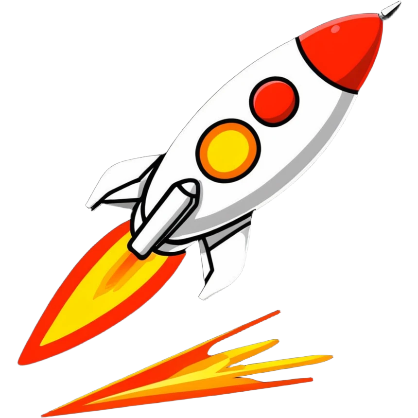 Mini spaceship blasting off with fire emoji