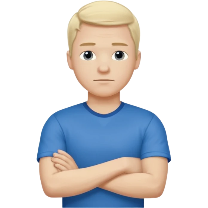 Pale blond man in blue football t shirt crossed arms (he is cold) emoji