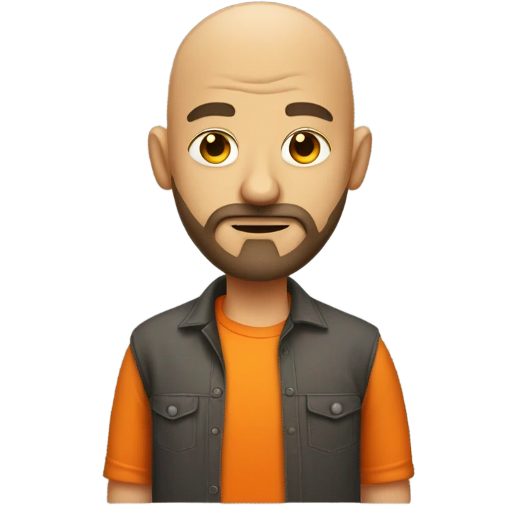 Creepy bald guy in bright orange shirt with bad beard emoji