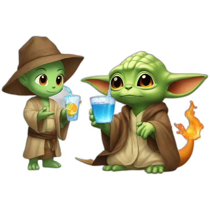 Yoda-with-charizard-drink-water emoji