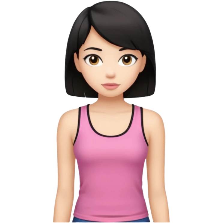 chica morena clara, corte de cabello negro y medio, con una blusa de tirantes simple, rosa y coquette emoji