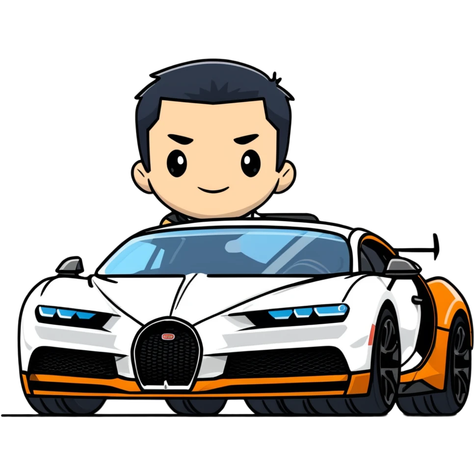 badass guy with black hair driving a black Bugatti Chiron Super Sport 300 emoji