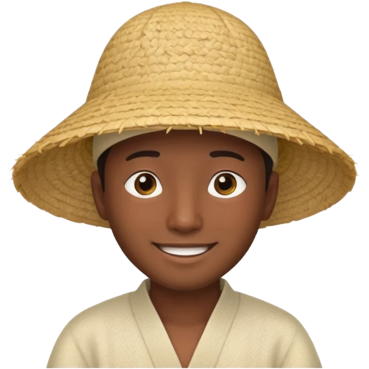 Asian guy with a rice hat, eyes barely open emoji