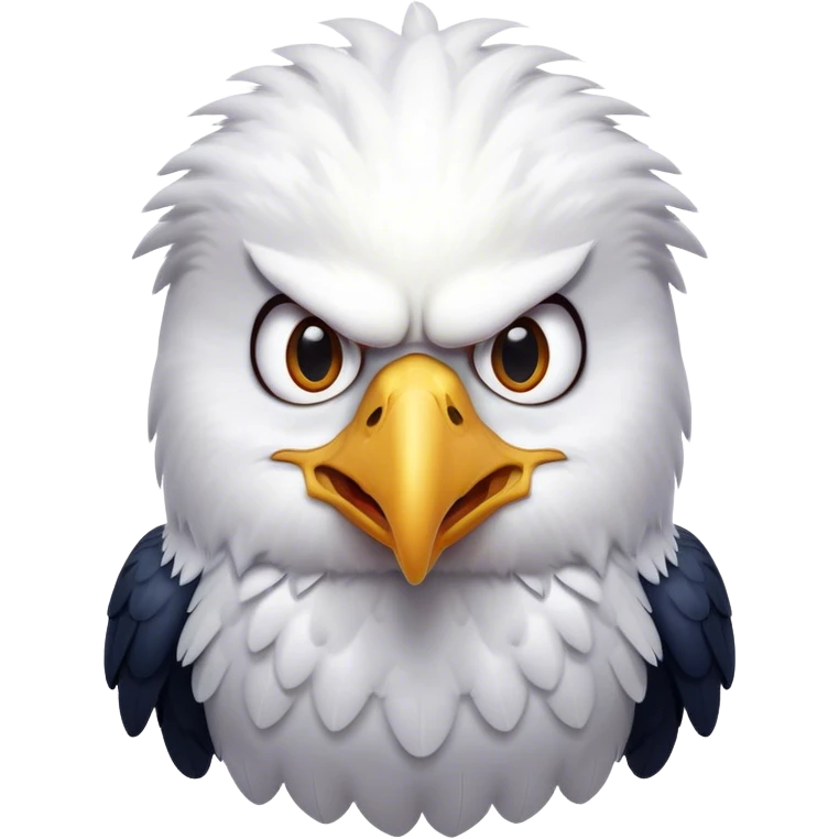Cinematic Comical American Eagle Portrait Emoji, Head tilted dramatically with an exaggeratedly shocked expression, featuring a robust, powerful form with wide, comically expressive eyes full of playful disbelief and a mix of stark white and dark plumage, Simplified yet hilariously expressive features, highly detailed, glowing with a slightly sassy majestic glow, high shine, dramatic yet playful, stylized with an air of cheeky aerial mischief, soft glowing outline, capturing the essence of a meme-worthy American eagle that looks ready to side-eye its way into viral fame! emoji