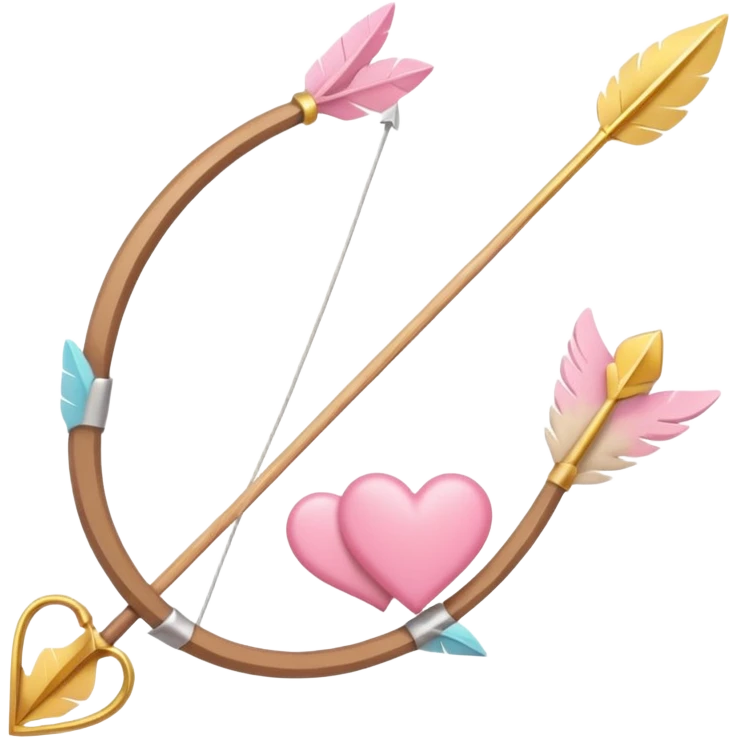 Cupid's bow and arrow with a heart tip in soft pink, beige and yellow pastel light emoji