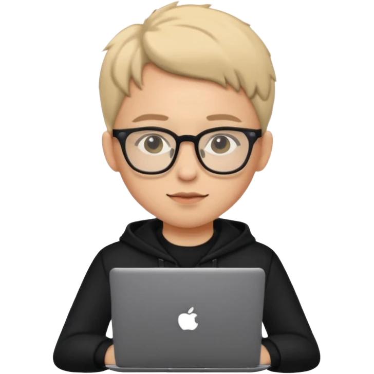 un estudiante con lentes y su laptop Y ROPA NEGRA emoji