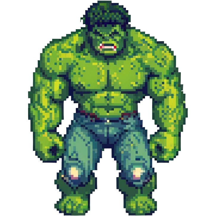 Add a pixel art city background behind Hulk smashing, keep the style consistent with pixel art style. emoji