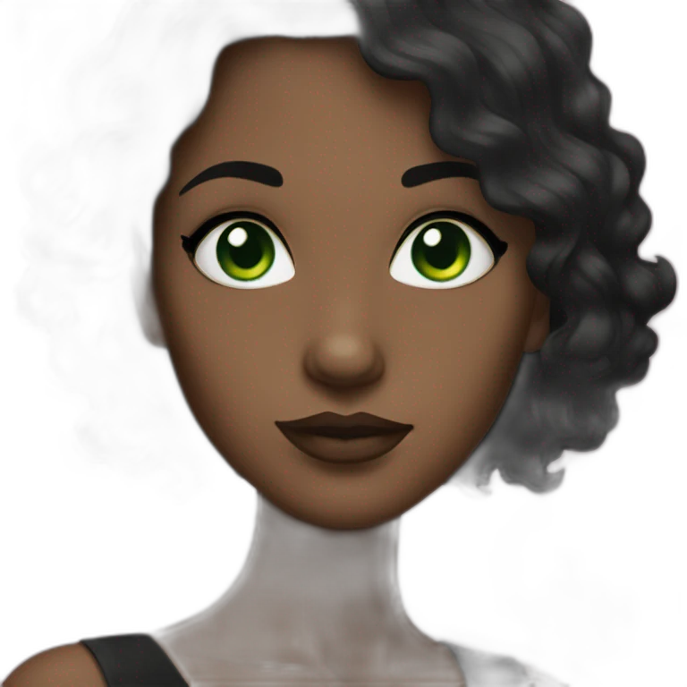 Woman with green eyes and black wavy hair wearing a black dress emoji