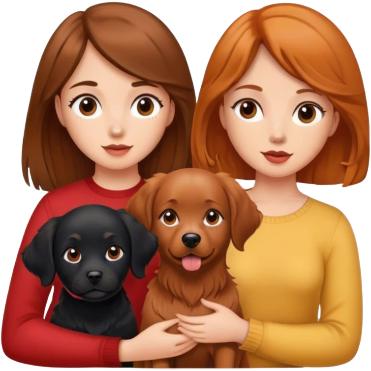 Little black dog red golden retriever and girl with brown hair emoji