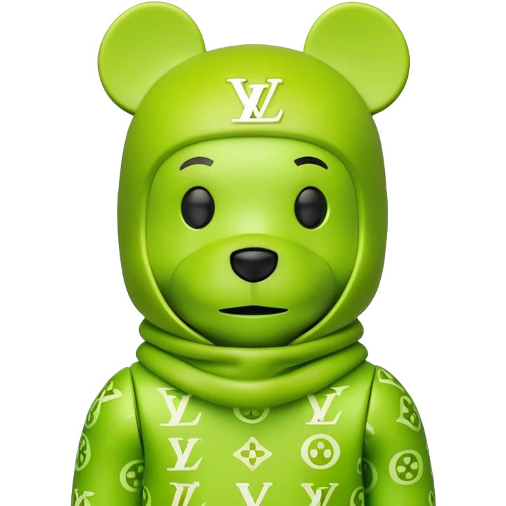 bearbrick toy wearing a lime green balaclava with LV monogram pattern emoji