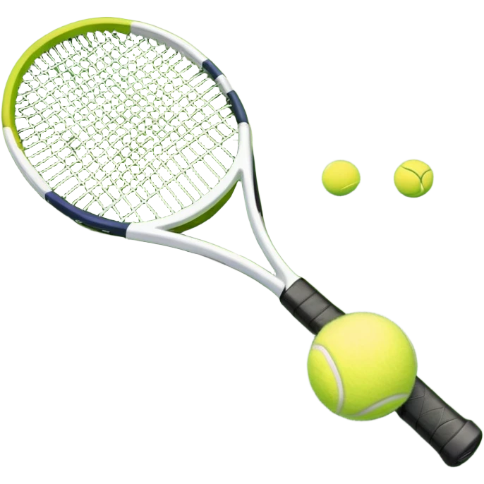 A tennis racket and ball on a grass or hardcourt surface, symbolizing the sport. The racket has a sleek design with tightly strung strings, while the bright tennis ball rests nearby, capturing the essence of precision, agility, and competition. emoji