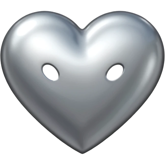 Liquid chrome heart emoji, silver metallic color, iOS emoji style, smooth reflective surface, rounded shape, realistic highlights, minimal background emoji