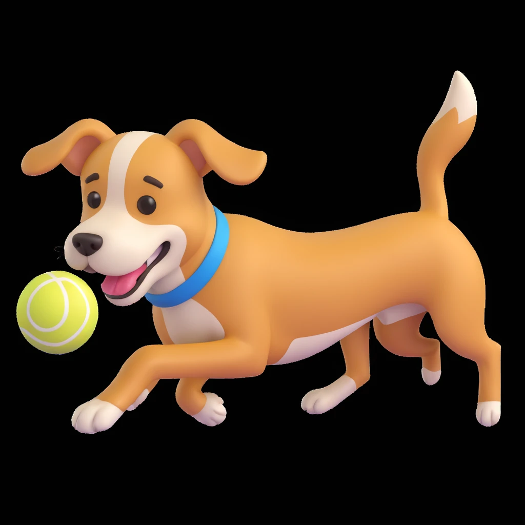 dog chasing ball in forrest, close up pose emoji