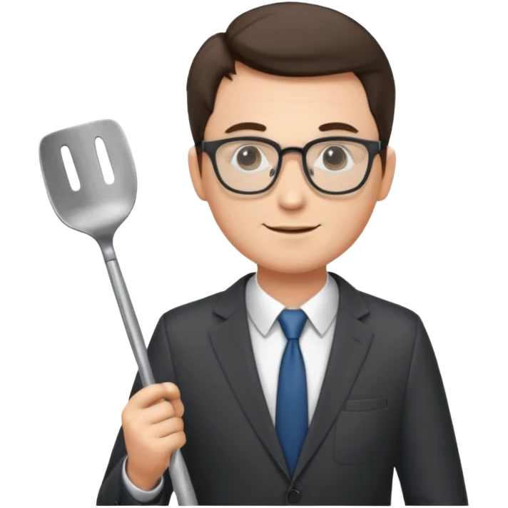 man with glasses wearing a suit and holding a spatula - full size emoji