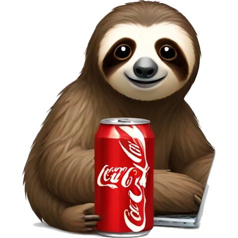 tired sloth with coca cola can and laptop emoji