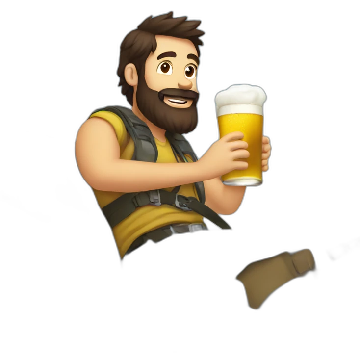 Dark hair beard man drinking beer riding outside a plane emoji