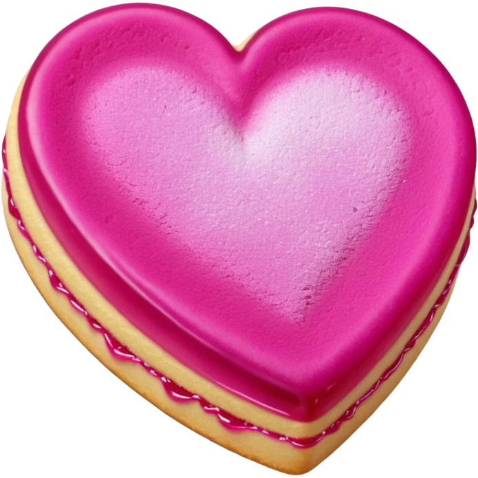 Realistic shortbread cookie in the shape of a heart with Fuchsia color jelly middle filling and sprinkled powder sugar on top. emoji