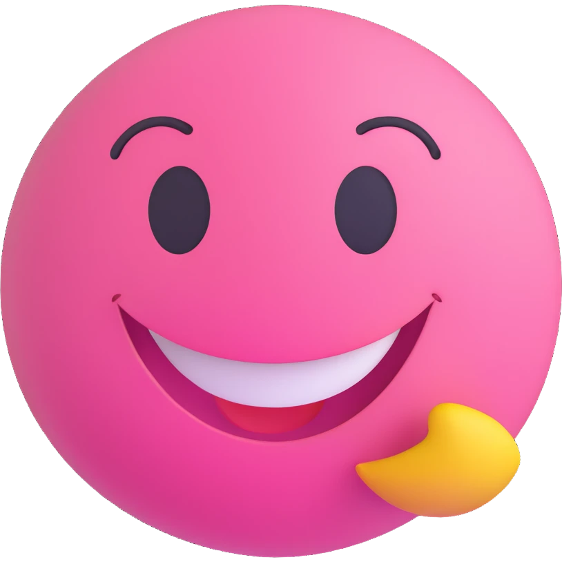 3D smiley emoji, round shape, pink color, with text 'szívtipró', flirty face emoji
