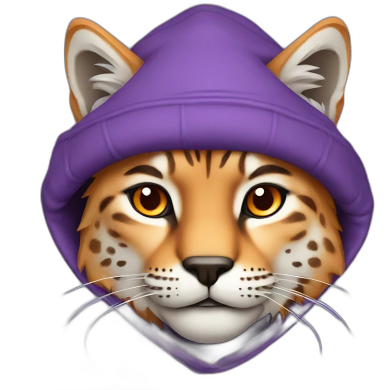 Lynx in a purple hoodie and orange hat emoji