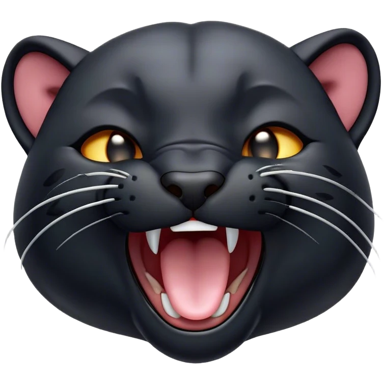 Cinematic Cute Yawning Panther Portrait Emoji, Head tilted slightly with a dramatic, wide-open yawn, showcasing a sleek, shadowy form with drowsy, half-closed eyes and a relaxed, open expression, Simplified yet irresistibly adorable features, highly detailed, glowing with a soft, cozy dark glow, high shine, relaxed yet expressive, stylized with a dash of whimsical elegance, soft glowing outline, capturing the essence of a drowsy yet affectionate jungle guardian that appears ready to stretch out for a nap! emoji