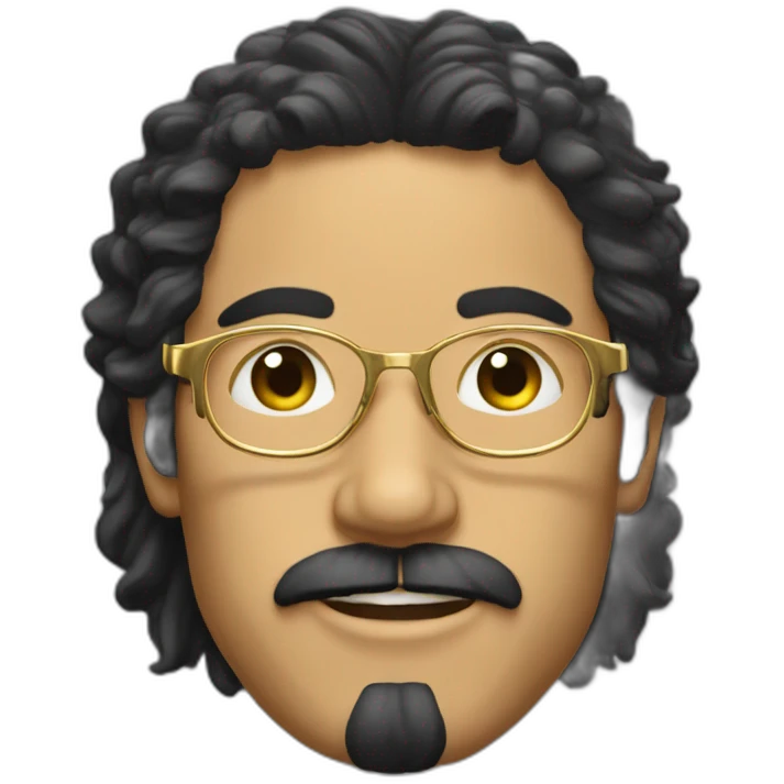 greek guy with big 80s gold eyeglasses, black hair mullet and beard emoji