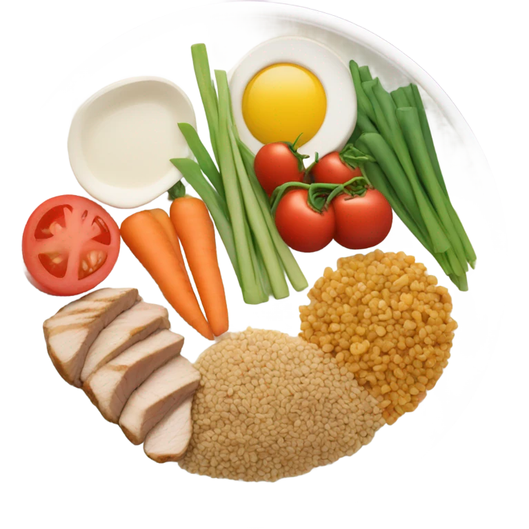 round white plate with healthy food emoji