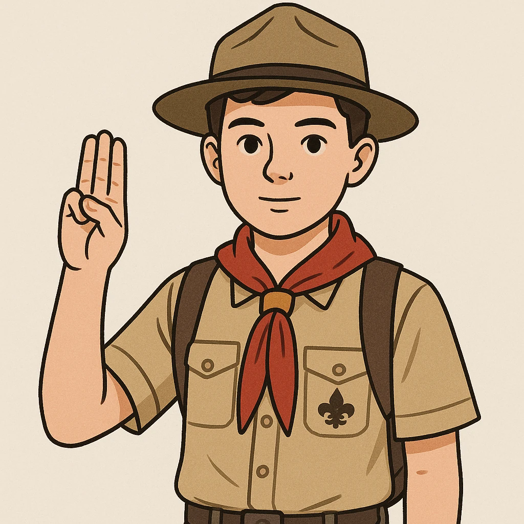 boy scout performing the 3 finger salute, clear and recognizable gesture, simple background emoji