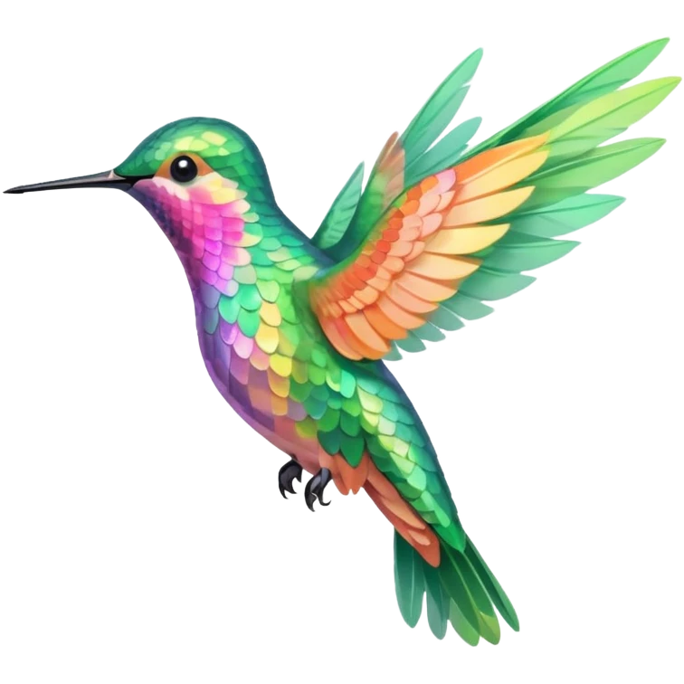 mostly peach pink and yellow-green, mint humming bird emoji