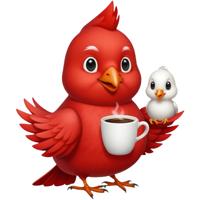 Happy cardinal bird with a dove and a cup of coffee emoji
