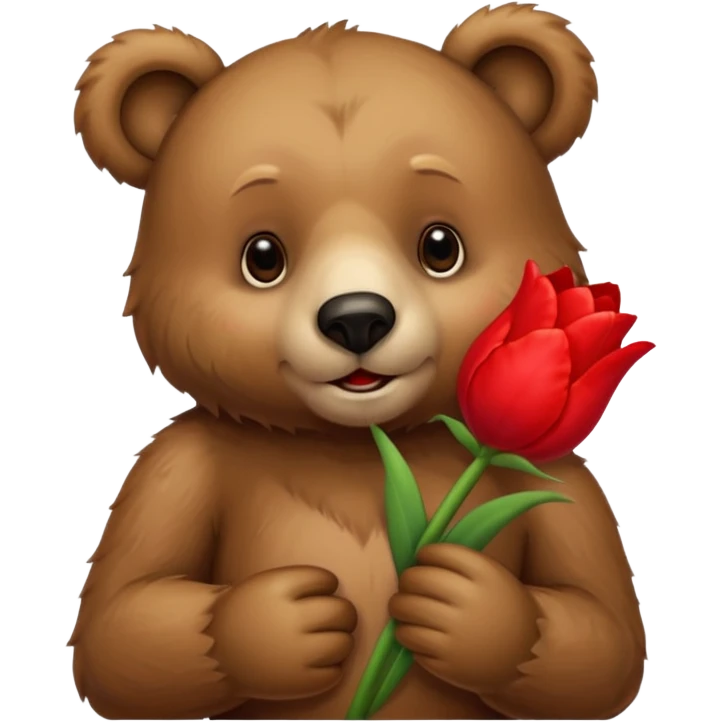 bear hold a flower tulip  emoji