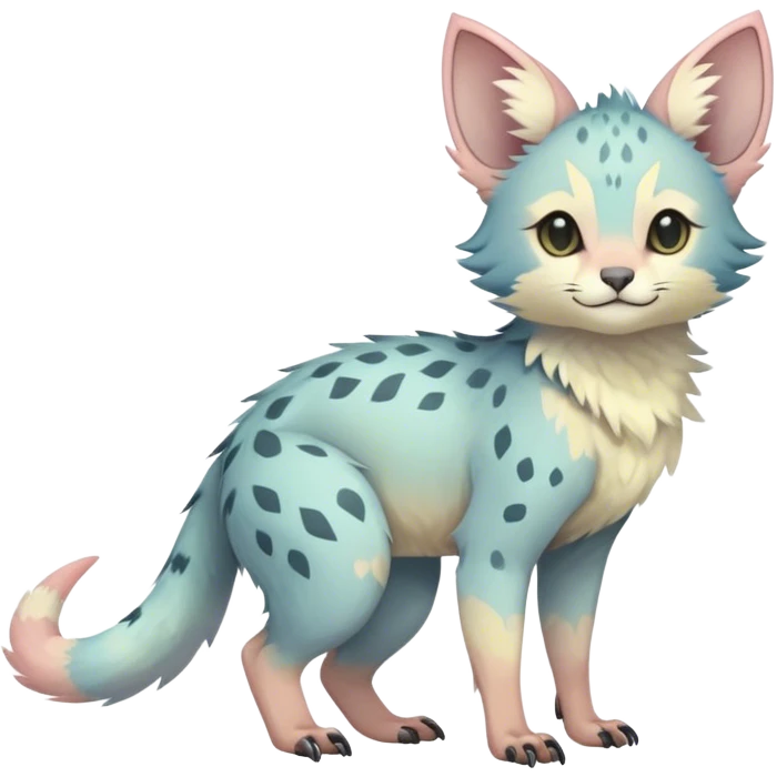 Feral Rare Fantasy cute pastel Vernid-Trico-species by LiLaiRa, markings, tufted ears, full body emoji