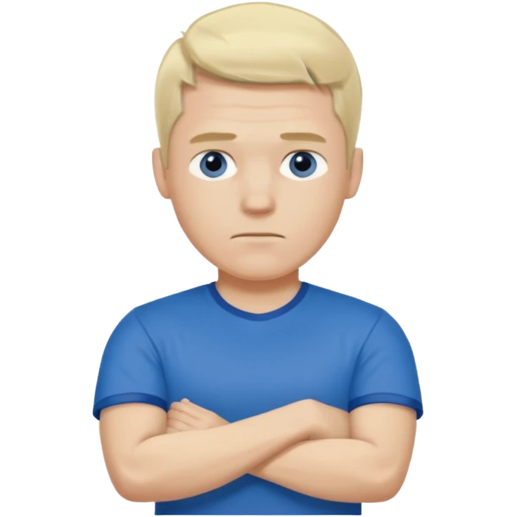 Pale blond man in blue football t shirt crossed arms (he is cold) emoji