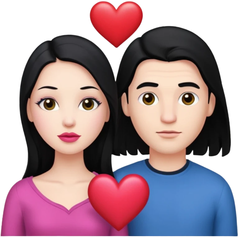 👩🏻‍❤️‍💋‍👨🏻 this one but the man should be bald. white woman with long black hair and white bald young man  and a heart between their heads. she has pink lips emoji