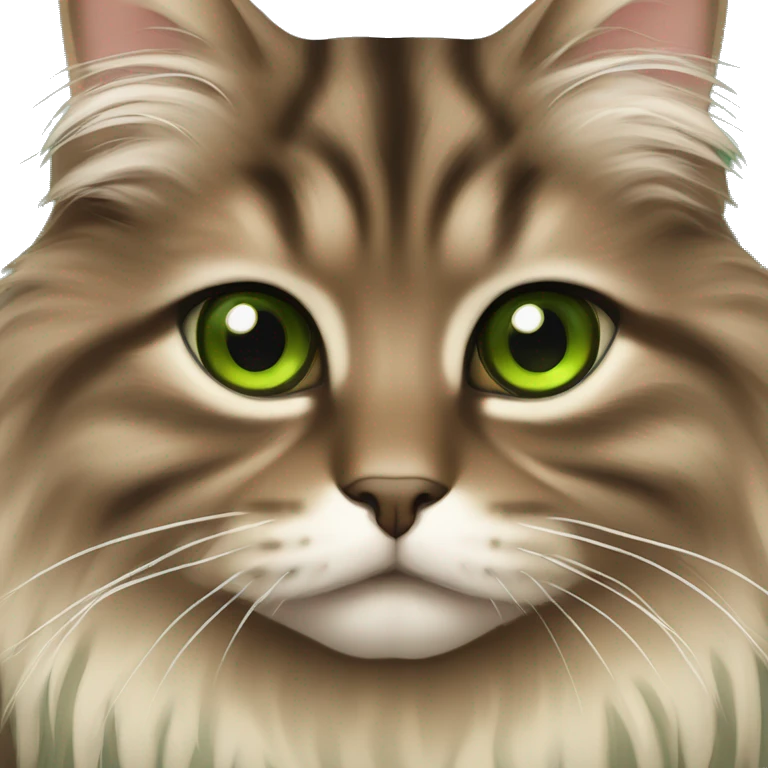 Brown striped fluffy siberian cat with green/light brown eyes emoji