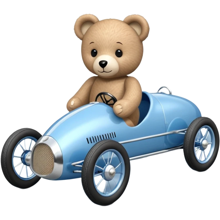 Light sparkling blue and chrome 40’s-style Antique-looking shopping cart sized race car for teddy bear with custom aero body and rear wing  emoji