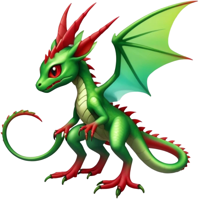 Cool Edgy Green Red ethereal badass punky Fionbri-Vernid-Trico-Flygon-animal-creature full body emoji