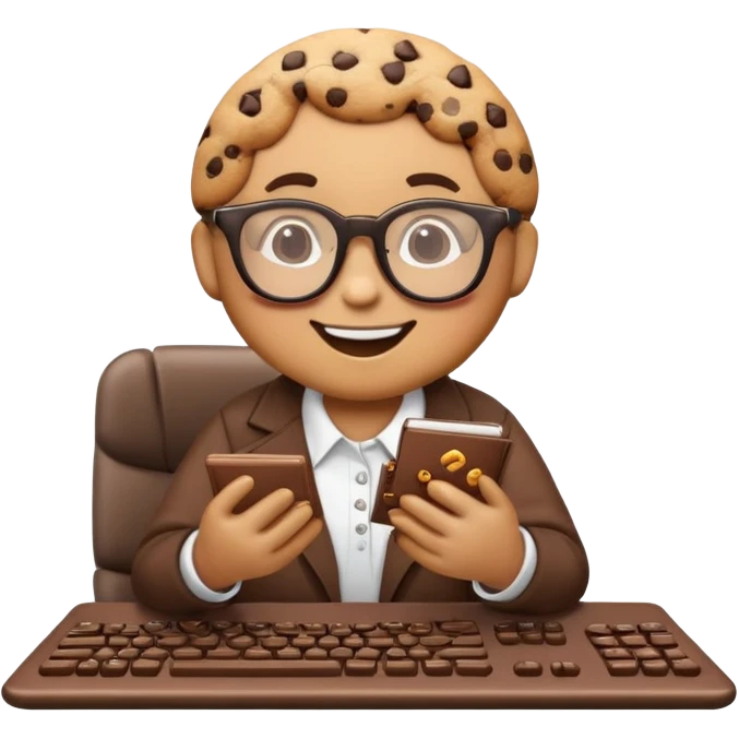 cookie with glasses sitting at a computer emoji