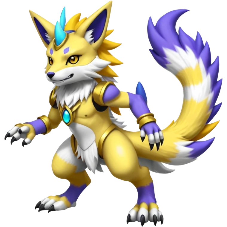 Shiny colorful cool legendary furry WereGarurumon-Renamon-fusion-hybrid-fursona-protogen-creature (full body emoji