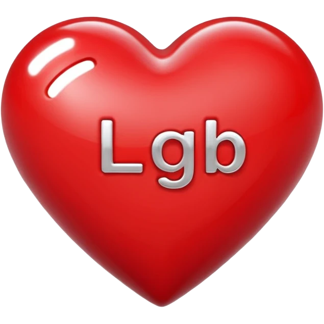A photograph of a high-quality 3D heart-shaped emoji with a polished, glossy finish.The texture is smooth and candy-like, with a glass-like sheen that gives it a modern, high-end aesthetic. Add text as "LGB" in centre of heart emoji