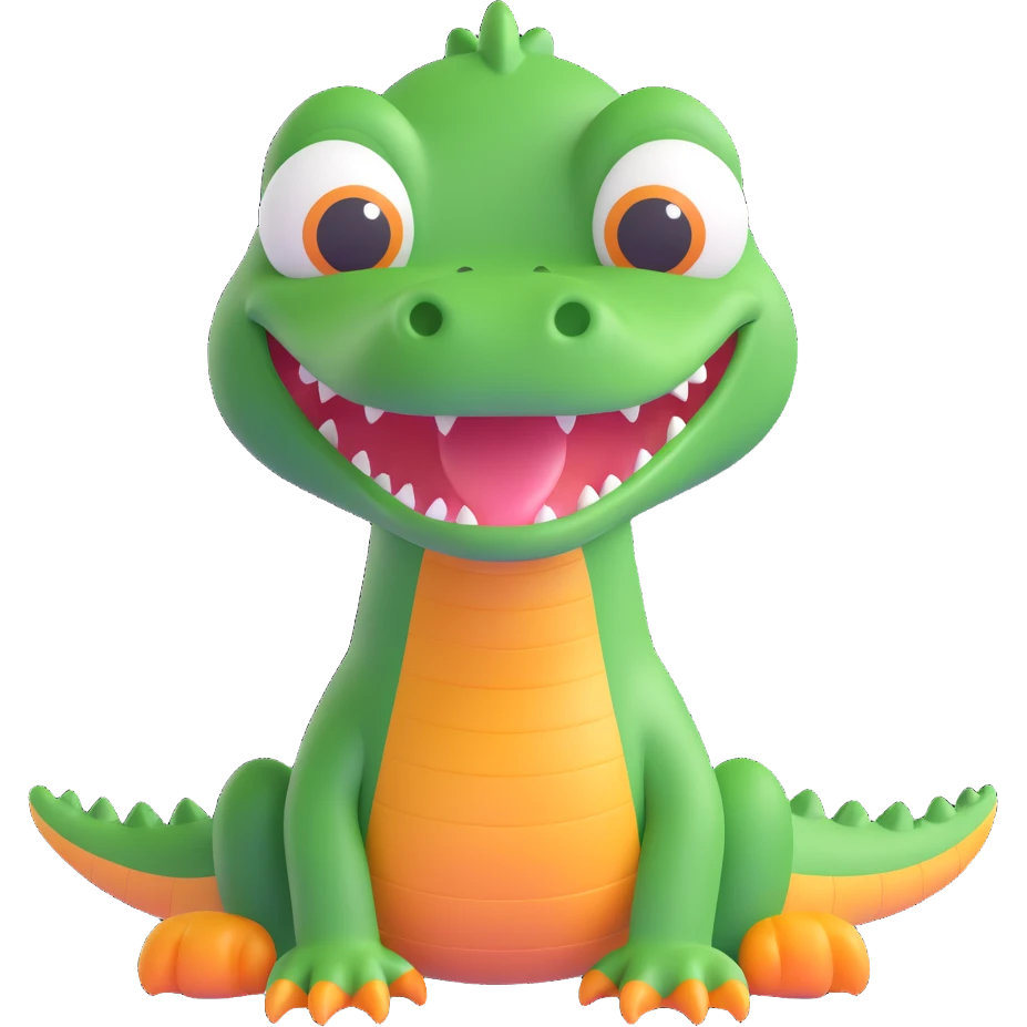 a cute baby crocodile, friendly expression emoji