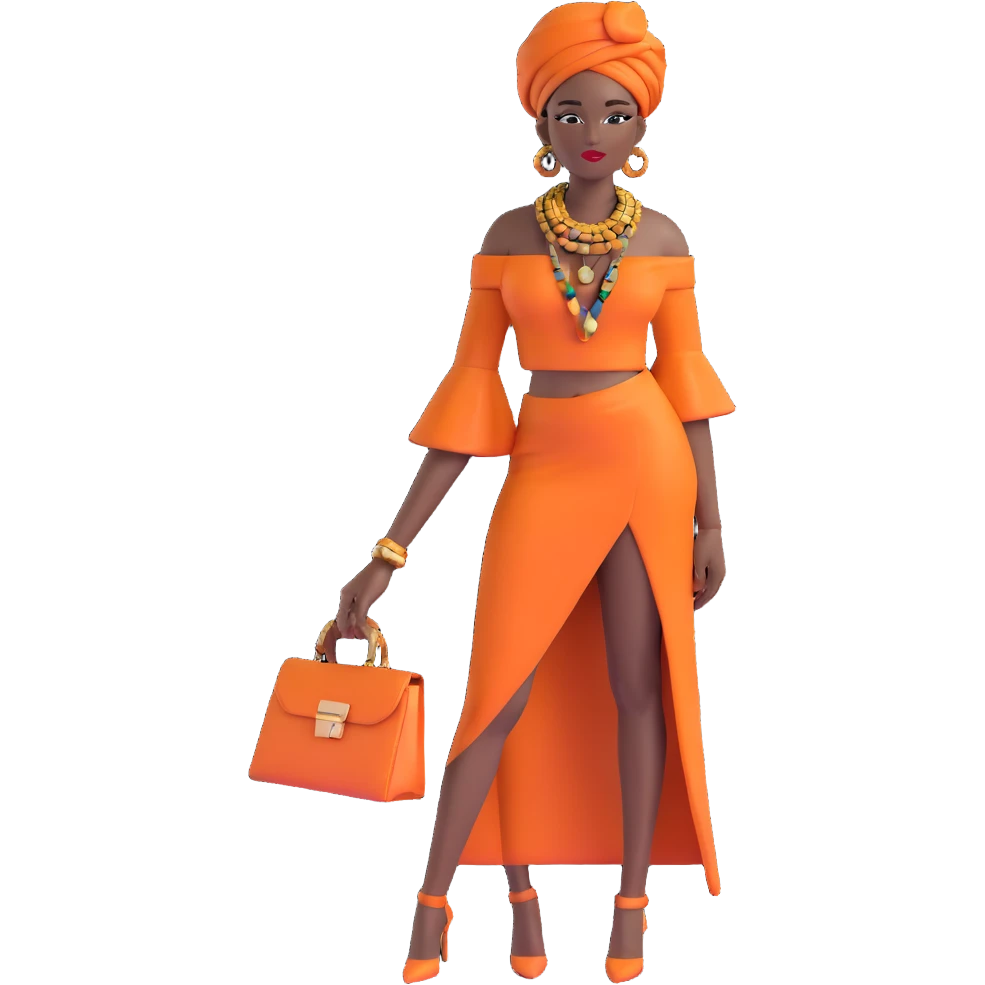 Chic African woman in high fashion outfit, elegant accessories, and contemporary urban style emoji