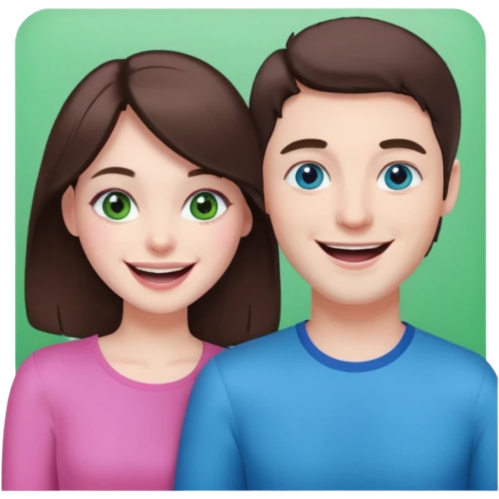 pink polaroid photo of a couple thats white with brunette hair blue and green eyes emoji