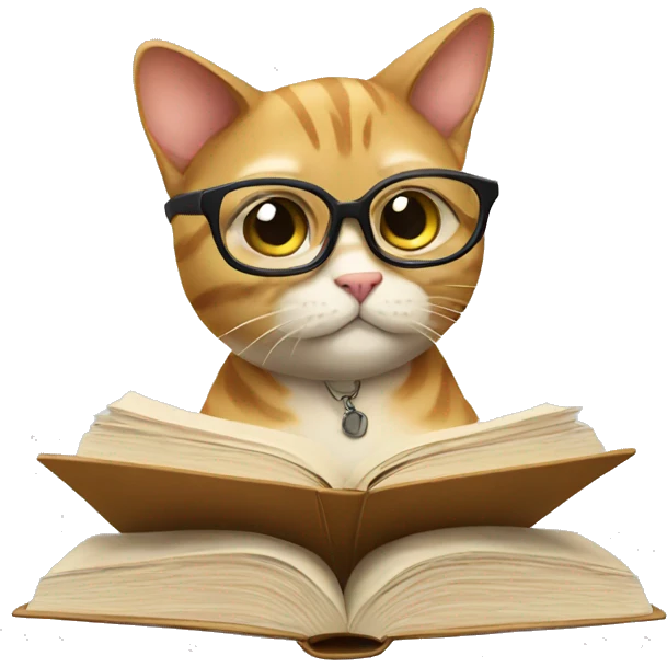 cat wearing glasses studying emoji
