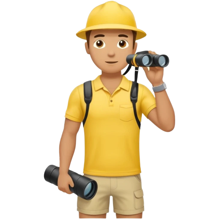 Male lifeguard – yellow shirt, binoculars in hand, scanning the sea, full body emoji