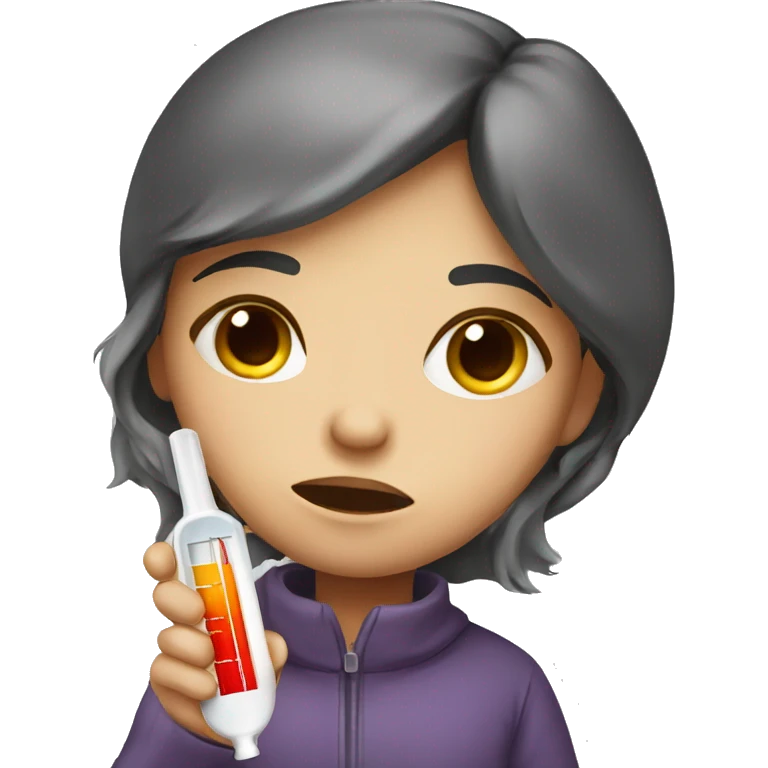 face sick girl with thermometer and fever emoji
